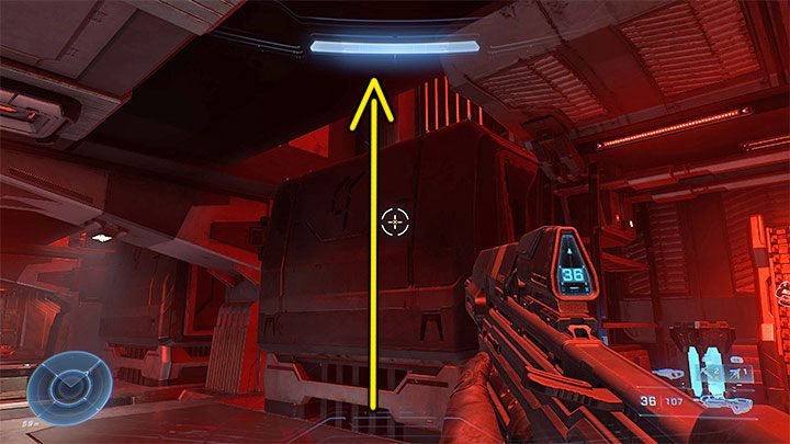 Achten Sie auf die sich bewegenden Container auf der rechten Seite – Halo Infinite: Boom, 1. Schädel (Kriegsschiff Gbraakon) – Ort, wo zu finden?  - Schädel - Halo Infinite Guide