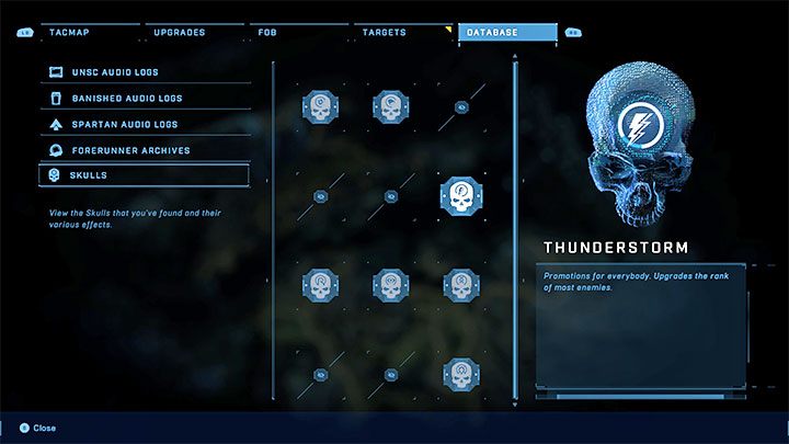 Der Thunderstorm-Schädel erhöht die Ränge der meisten Gegner und erhöht so den Schwierigkeitsgrad von Kämpfen - Halo Infinite: Thunderstorm, 6. Schädel (offene Welt) - Ort, wo zu finden?  - Schädel - Halo Infinite Guide