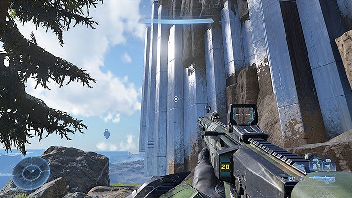 Fahren Sie weiter nach Westen, bis Sie die große Kluft erreichen und auf der rechten Seite eine Metallwand sehen (siehe Bildschirm) – Halo Infinite: Nebel, 7. Schädel (offene Welt) – Ort, wo zu finden?  - Schädel - Halo Infinite Guide
