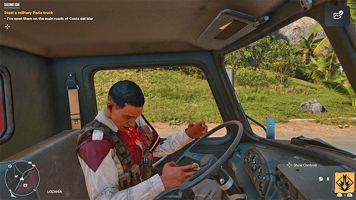 Um es zu stehlen, stellen Sie sich an den Umzugswagen und warten Sie, bis das Hijack-Symbol erscheint – Sie können dies tun, indem Sie den rechten Analogstick drücken – Far Cry 6: Second Son – Komplettlösung – Operationen – Madrugada – Far Cry 6 Führen