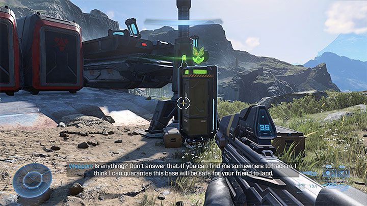 Ein Schließfach mit einem kosmetischen Gegenstand (nur Multiplayer-Modus) befindet sich neben dem Hubschrauberlandeplatz – Halo Infinite: Outpost Tremonius (Ringfall) – Sammlerstücke, Spartan Cores, Audio Logs – Fallout – Halo Infinite Guide