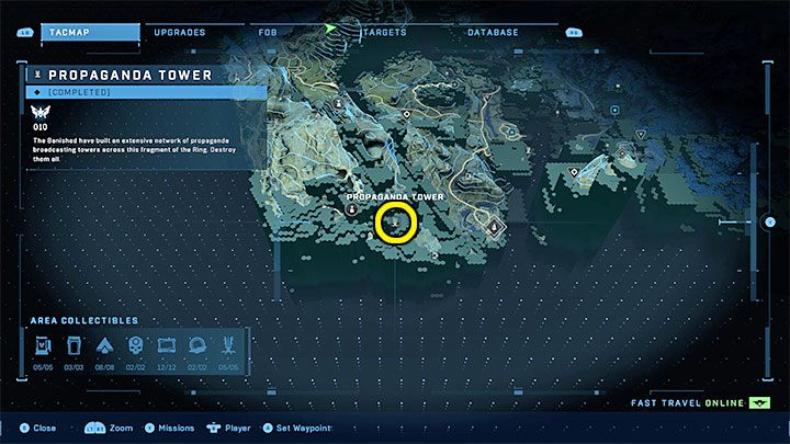 Der Turm befindet sich in einem verlassenen Gebiet im südlichen Teil der Region – Halo Infinite: Propaganda Towers (Lockdown) – Lockdown – Halo Infinite Guide