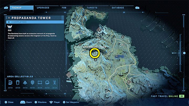 Der Turm befindet sich auf einem Hügel im nördlichen Teil der Region – Halo Infinite: Propagandatürme (Verbindungen) – Verbindungen – Halo Infinite Guide