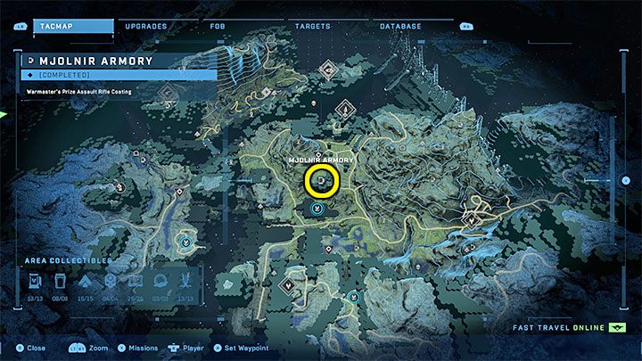 Die Waffenkammer befindet sich im zentralen Teil der Region, in der Nähe einer der FOB-Stützpunkte – Halo Infinite: Mjolnir Armory and Spartan Cores (Reformation) – Reformation – Halo Infinite Guide