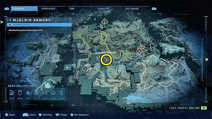 Die Waffenkammer befindet sich im zentralen Teil der Region, in der Nähe von zwei FOB-Stützpunkten – Halo Infinite: Mjolnir Armory und Spartan Cores (Reformation) – Reformation – Halo Infinite Guide