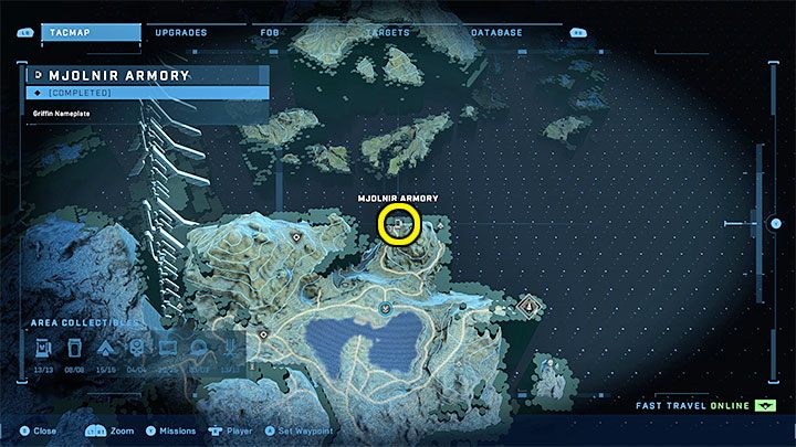 Die Waffenkammer befindet sich im nordöstlichen Teil der Region, neben einem der Forerunners-Artefakte – Halo Infinite: Mjolnir Armory and Spartan Cores (Reformation) – Reformation – Halo Infinite Guide