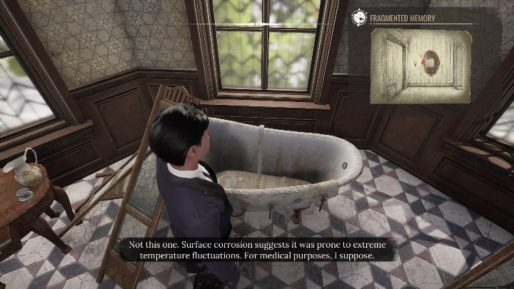 Das nächste, was Sie untersuchen müssen, ist die Badewanne – Sherlock Holmes Kapitel Eins: Mutterliebe, Violet Room – Komplettlösung – Eine Mutterliebe Nr. 3 – Sherlock Holmes Kapitel Eins Leitfaden