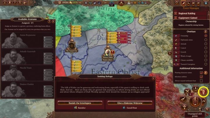 Alle zwei eroberten Provinzen können Sie einen Ataman ernennen, um das ausgewählte Territorium zu verwalten - Total War Warhammer 3: Kislev - einzigartige Mechanik - Kislev - Total War Warhammer 3 Guide