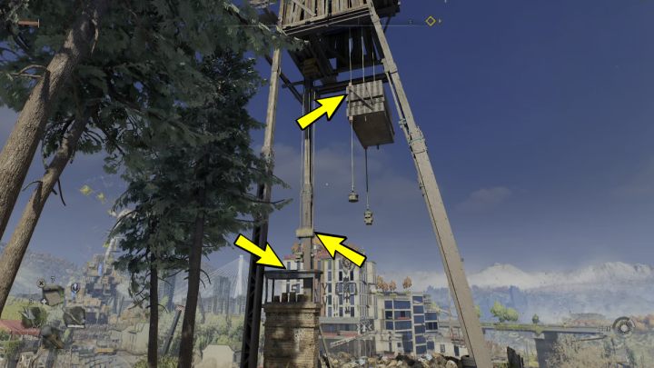 Das Klettern auf die Spitze der Windmühle erfolgt durch das Durchqueren beweglicher und stationärer Elemente, die zu den höheren Ebenen der Struktur führen - Dying Light 2: Windmill - wie aktiviere ich?  - Erkundung - Leitfaden für Dying Light 2