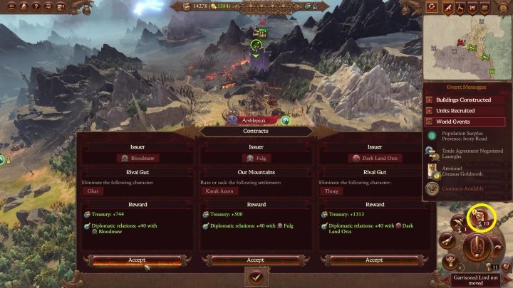Sie können die Liste der Verträge aus dem Radmenü in der unteren rechten Ecke des Bildschirms auswählen - Total War Warhammer 3: Ogre Kingdoms - Einzigartige Mechanik - Königreich der Oger - Total War Warhammer 3 Guide