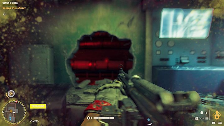 Zunächst mag es so aussehen, als gäbe es keinen Ausweg aus dem Raum – giftiges Gas wird sich bald ausbreiten – Far Cry 6: Waffe der Wahl – Komplettlösung – El Este – Far Cry 6 Guide