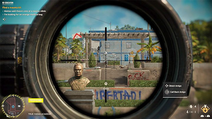 Matias gibt Ihnen eine Wegbeschreibung zum östlichen Gebäude des Komplexes, wo sich eine Medizintasche befindet – Far Cry 6: Re-Education – Walkthrough – Valle De Oro – Far Cry 6 Guide