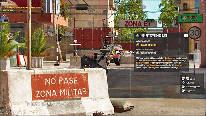 Neben einem der Kontrollpunkte ist ein Panzer geparkt – verwenden Sie Stealth, damit keiner der Feinde beschließt, in den Panzer zu springen und ihn zu benutzen – Far Cry 6: Paradise Lost – Komplettlösung – Esperanza – Far Cry 6 Guide
