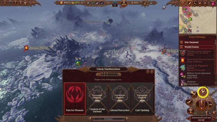 Sie können die Unheilige Manifestation aus dem runden Menü in der unteren rechten Ecke auswählen - Total War Warhammer 3: The Great Game - Factions and Races - Total War Warhammer 3 Guide