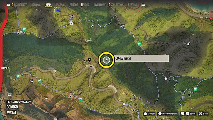 Erreichen Sie die Flores Farm im zentralen Teil der Subregion Conuco – der Standort ist im beigefügten Screenshot zu sehen – Far Cry 6: The Seeds of Love – Walkthrough – El Este – Far Cry 6 Guide