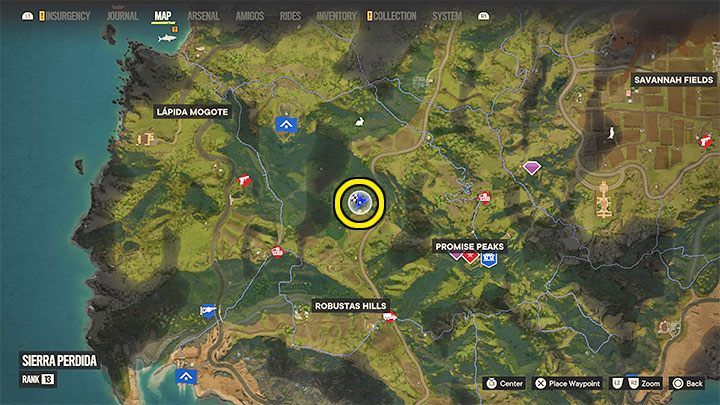Besuchen Sie den zentralen Teil der Subregion Sierra Perdida, der im Screenshot markiert ist – Far Cry 6: The Seeds of Love – Walkthrough – El Este – Far Cry 6 Guide