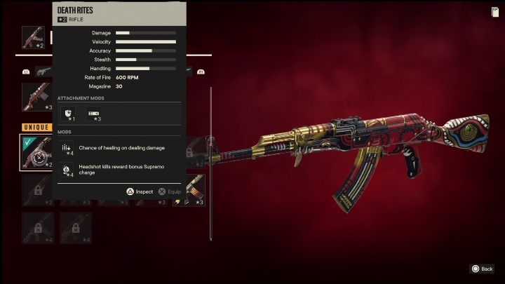 Besonderheiten: Death Rites ist ein Gewehr mit folgenden Modifikationen – Far Cry 6: Gewehre, einzigartige Waffen – Liste – einzigartige Waffen – Far Cry 6 Guide