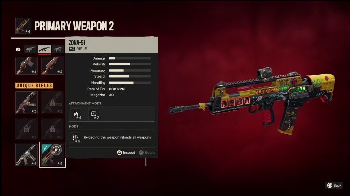 Besonderheiten: Zona-51 ist ein Gewehr mit folgenden Modifikationen – Far Cry 6: Gewehre, einzigartige Waffen – Liste – einzigartige Waffen – Far Cry 6 Guide