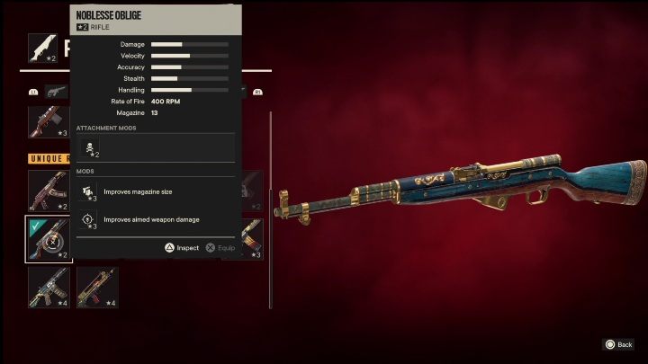 Besonderheiten: Noblesse Oblige ist ein Gewehr mit folgenden Modifikationen – Far Cry 6: Gewehre, Einzigartige Waffen – Liste – Einzigartige Waffen – Far Cry 6 Guide