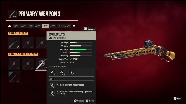 Besonderheiten: Das Double Clutch ist ein Scharfschützengewehr, das ursprünglich modifiziert wurde mit - Far Cry 6: Scharfschützengewehre, Einzigartige Waffen - Liste - Einzigartige Waffen - Far Cry 6 Guide