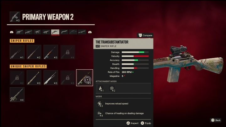 Besonderheiten: Der Transsubstantiator ist ein Scharfschützengewehr, das ursprünglich modifiziert wurde mit - Far Cry 6: Scharfschützengewehre, einzigartige Waffen - Liste - einzigartige Waffen - Far Cry 6 Guide