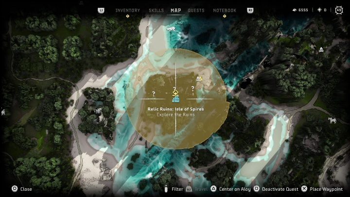 Sie finden die Ruinen auf einer Insel im westlichen Teil der Karte – Horizon Forbidden West: Golden Toucans – wie man kommt – Ornamente – Horizon Forbidden West Guide