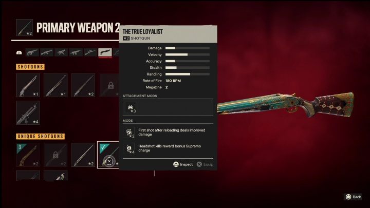 Besonderheiten: The True Loyalist ist eine Schrotflinte mit Modifikationen wie - Far Cry 6: Schrotflinten, Einzigartige Waffen - Liste - Einzigartige Waffen - Far Cry 6 Guide
