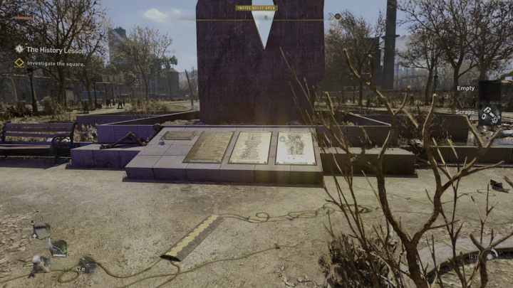 Nachdem Sie den Platz in Houndfield erreicht haben, nähern Sie sich dem Denkmal – Dying Light 2: The History Lesson – Walkthrough – Side Quests – Dying Light 2 Guide