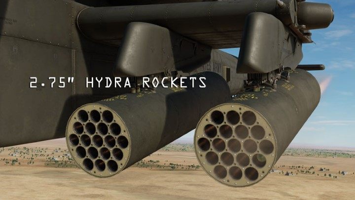 Vier M261-Container können 19 ungelenkte Hydra 70-Raketen mit jeweils einer HE- (High Explosive), Rauch- oder leichten Ladung aufnehmen – DCS AH-64D Apache: Einführung – Grundlagen – DCS AH-64 Apache-Spielanleitung