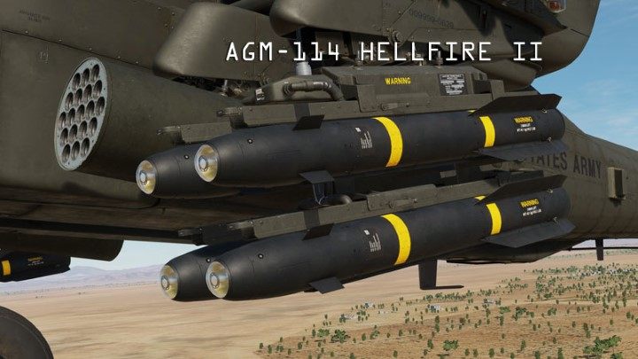 Die Hauptwaffen des AH-64D Apache sind die AGM-114 Hellfire II Luft-Boden-Raketen mit einer Reichweite von bis zu 8 Kilometern (ca. 5 Meilen) - DCS AH-64D Apache: Einführung - Grundlagen - DCS AH-64 Apache-Spielanleitung
