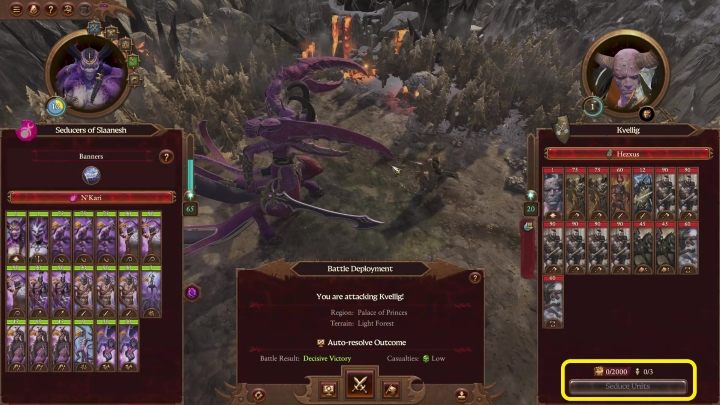 Vor jedem Kampf kann Slaanesh ein paar feindliche Trupps davon überzeugen, die Seite zu wechseln - Total War Warhammer 3: Slaanesh - einzigartige Mechanik - Slaanesh - Total War Warhammer 3 Guide