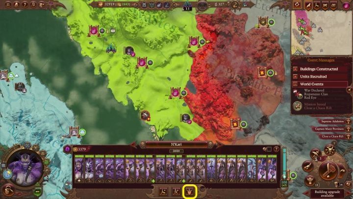 Wählen Sie eine Armee aus und drücken Sie die markierte Schaltfläche.  - Total War Warhammer 3: Slaanesh - einzigartige Mechanik - Slaanesh - Total War Warhammer 3 Guide