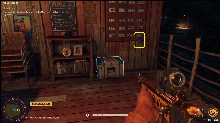 Beginnen Sie die Aufgabe, indem Sie einen Schlüssel von der Rezeption nehmen – Far Cry 6: The Missing Muse – Treasure Hunts (Valle De Oro) – Valle De Oro – Far Cry 6 Guide