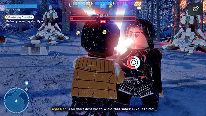 Zu bestimmten Zeitpunkten des Duells können Nahkampf-QTE-Sequenzen ausgelöst werden – LEGO Skywalker Saga: Kylo Ren – Boss, wie schlägt man?  - Bosse - LEGO Skywalker Saga Guide