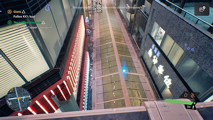 Die Fußspuren führen Sie entlang einiger Metallbalkone – Ghostwire Tokyo: The Invisible Wanderer – Walkthrough – Quests available from Kapitel 4 – Ghostwire Tokyo Guide