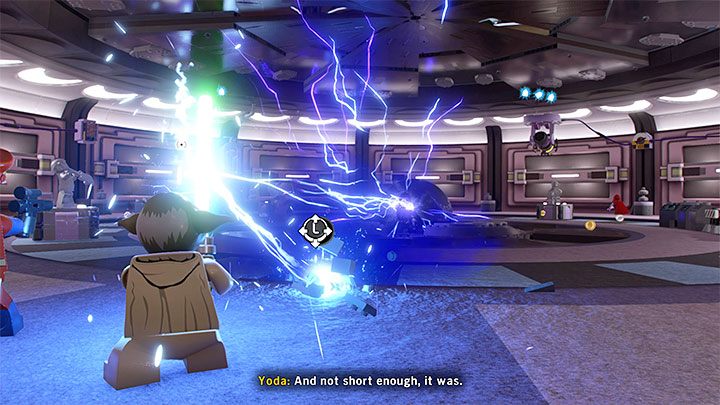 Unmittelbar nach Beginn des Kampfes gegen Darth Sidious haben Sie die Aufgabe, seinen Force Lightning als Yoda abzulenken - LEGO Skywalker Saga: Senate Showdown - Walkthrough - Episode 3 - Revenge of the Sith - LEGO Skywalker Saga Guide