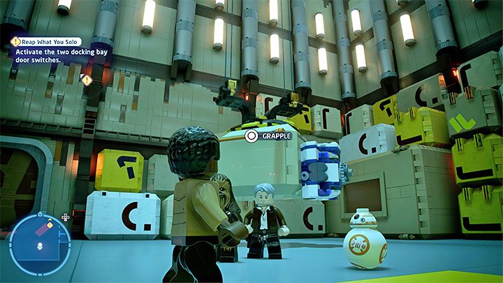 Bewegen Sie im Fall von Han Solo, Chewbacca und dem Team von BB-8 BB-8 zum blauen Terminal aus Screenshot Nr. - LEGO Skywalker Saga: Reap What You Solo - Walkthrough - Episode 7 - The Force Awakens - LEGO Skywalker Saga Guide