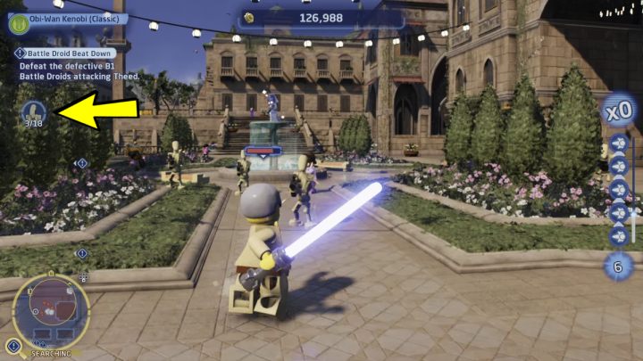 Verlasse den Palast und folge den Markierungen zu Orten, die von Droiden angegriffen wurden - LEGO Skywalker Saga: Battle Droid Beat Down - Walkthrough - Naboo - Theed - LEGO Skywalker Saga Guide