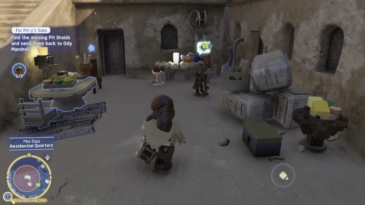 Der 2. Droide steht an der Treppe neben den Wohnquartieren im nördlichen Teil der Stadt - LEGO Skywalker Saga: For Pit-ys Sake - Walkthrough - Tatooine - Mos Espa - LEGO Skywalker Saga Guide