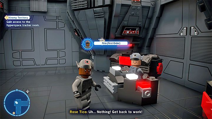 Am blauen Kreis finden die Helden Verkleidungen – Ihr nächstes Ziel ist es, einen der Räume des Schiffes zu erreichen – LEGO Skywalker Saga: Chrome Dome Down – Komplettlösung – Folge 8 – Die letzten Jedi – LEGO Skywalker Saga Guide