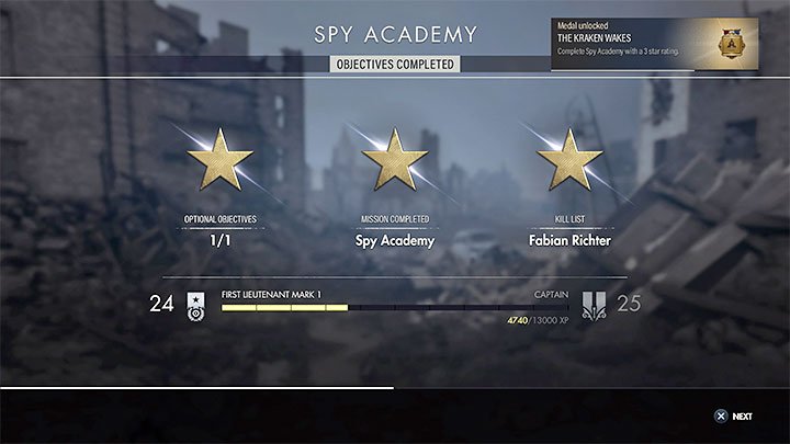 Für das Abschließen jeder Mission können Sie eine maximale Punktzahl von 3 Sternen erhalten - Sniper Elite 5: Alle Missionen - Liste - Walkthrough - Sniper Elite 5 Guide, Walkthrough