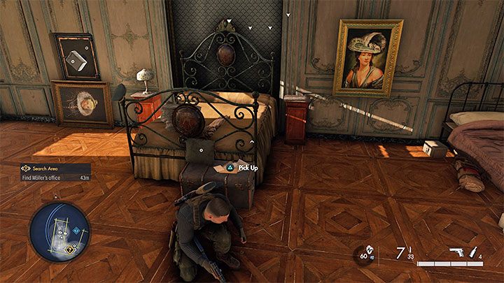 Das letzte, dritte Artefakt befindet sich im Schlafzimmer im westlichen Teil des Schlosses – Sniper Elite 5: Gestohlene Antiquitäten abrufen (Mission 2) – Komplettlösung – Mission 2 – Besetzte Residenz – Sniper Elite 5-Anleitung, Komplettlösung
