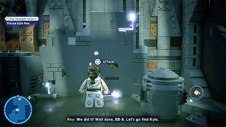 Bleib bei Rey und schneide die abgebildete Wand mit deinem Lichtschwert auf - LEGO Skywalker Saga: Kylo Ren - Boss, wie besiege ich?  - Chefs - LEGO Skywalker Saga Guide