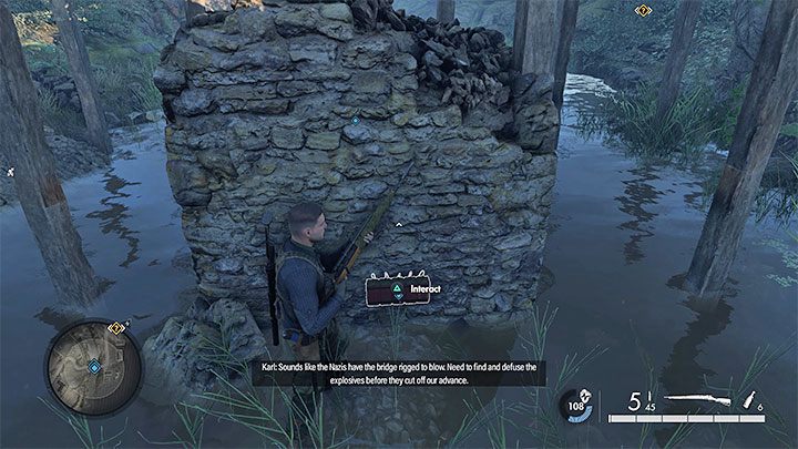 Nachdem Sie die Brücke erreicht haben, gehen Sie zum seichten Fluss hinunter – Sniper Elite 5: Sicherung der Überfahrt (Mission 6) – Komplettlösung – Mission 6 – Befreiung – Sniper Elite 5-Anleitung, Komplettlösung