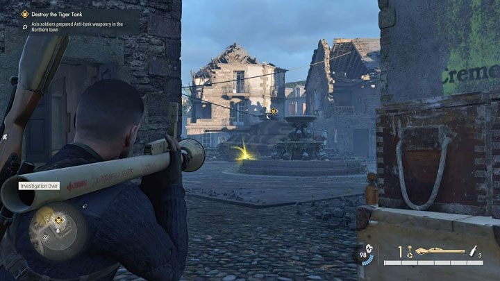 Positionieren Sie sich so, dass Sie den Panzer sehen können - Sniper Elite 5: Befreiung der nördlichen Stadt (Mission 6) - Komplettlösung - Mission 6 - Befreiung - Sniper Elite 5-Anleitung, Komplettlösung