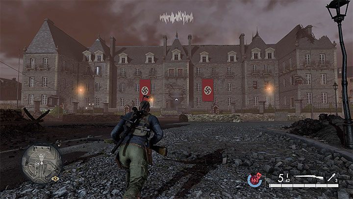 Das Rathaus ist vom Hauptteil der Stadt entfernt und wurde nicht ernsthaft beschädigt - Sniper Elite 5: Karte von Mission 8 (Schutt und Ruine) und Ortsbeschreibung - Mission 8 - Schutt und Ruinen - Sniper Elite 5 Guide, Walkthrough