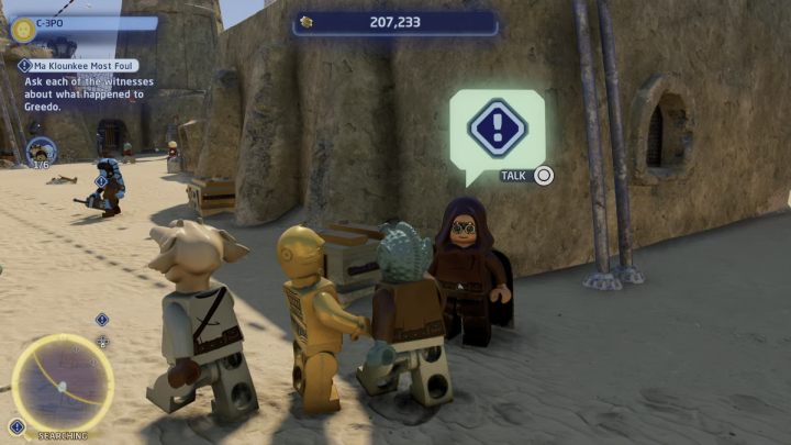 Ein weiterer Zeuge wird an der Grenze des Suchbereichs stehen - LEGO Skywalker Saga: Ma Klounkee Most Foul - Komplettlösung, Beschreibung - Tatooine - Mos Eisley - LEGO Skywalker Saga Guide