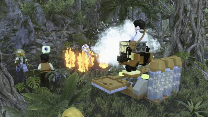 Wenn Sie mit Wassertanks auf die Steine ​​springen, beginnt eine kurze Zwischensequenz – LEGO Skywalker Saga: Feuer auslöschen – Komplettlösung – Ajan Kloss – Widerstandslager – LEGO Skywalker Saga Guide