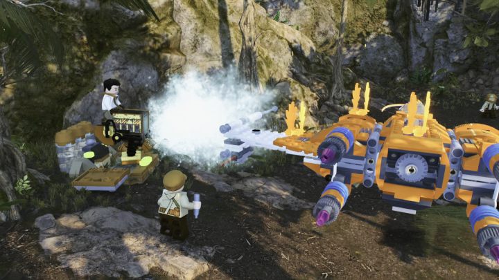 Zum Schluss schießen Sie die Pflanzen auf dem Feuerlöschmechanismus ab und springen hinein – LEGO Skywalker Saga: Putting Out Fires – Komplettlösung – Ajan Kloss – Widerstandslager – LEGO Skywalker Saga Guide