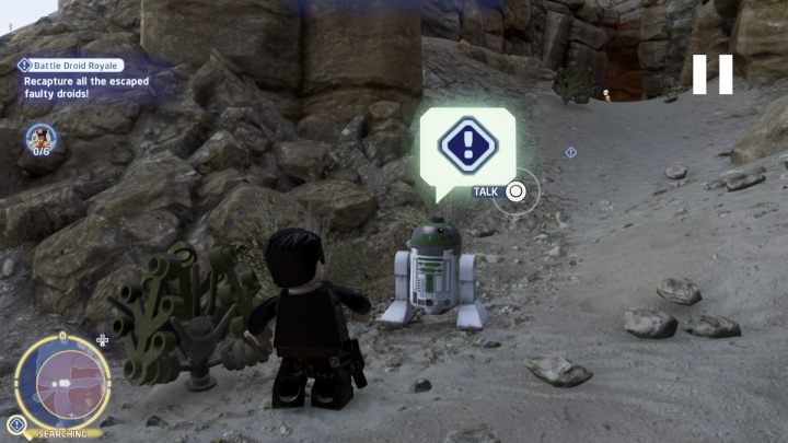 Gehen Sie zum Suchbereich und sprechen Sie mit dem Astromech-Droiden - LEGO Skywalker Saga: Battle Droid Royale - Komplettlösung - Tatooine - die Wüste von Jundland - LEGO Skywalker Saga Guide